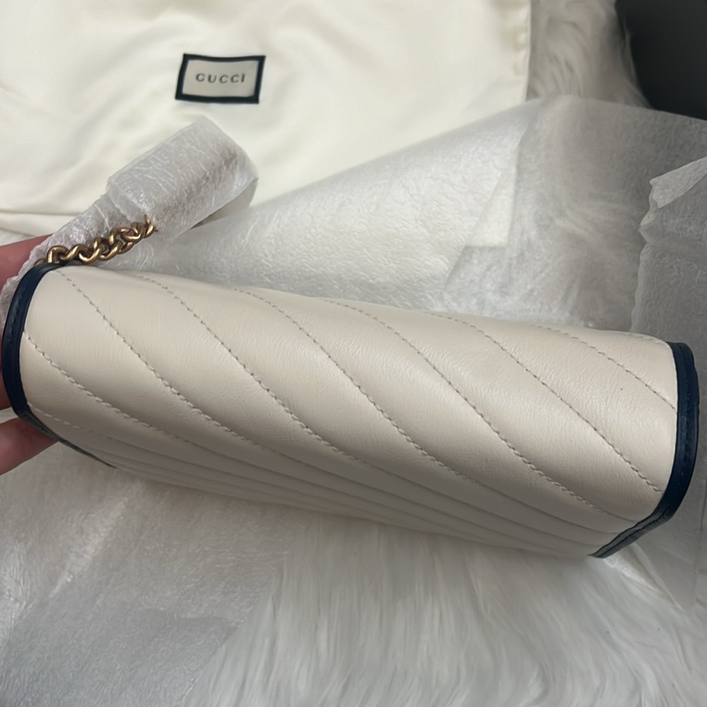 🆕💯% Auth Gucci Blue Agata GG Marmont Shoulder Bag Cream Calfskin Leather - Picture 13 of 16